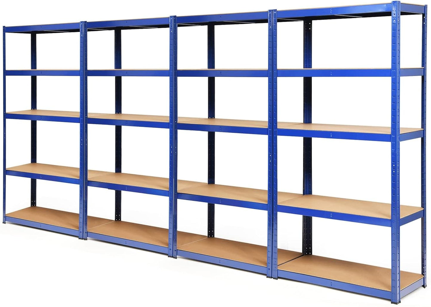 ERGOMASTER 5 Tier Utility Shelves Rack Garage Heavy Duty Steel Metal Shelving Unit with Adjustable Design, Bolt-Free Assembly & 380 LBS Wight Capacity Per Tier (Set of 4, Blue)