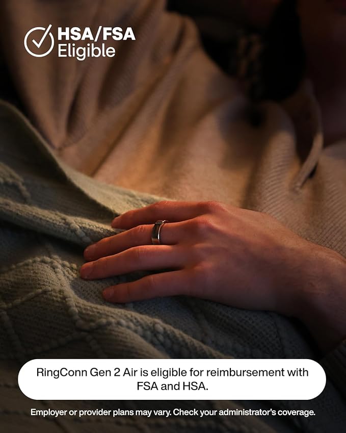 RingConn Gen 2 Air, Ultra-Thin AI Smart Ring, 10-Day Battery Life, Fitness/Sleep/Stress/HR Tracker for Women&Men, No App Fee for Standard Features, iOS & Android Compatible (Size 12, Dune Gold)
