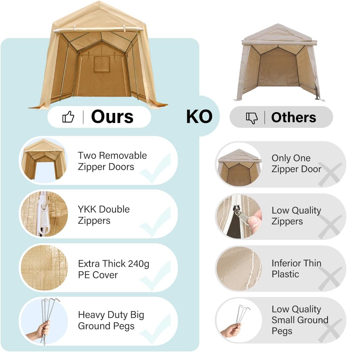 ADVANCE OUTDOOR 8x14 ft Steel Metal Peak Roof Portable Garage Shelter Storage Shed Carport for Motorcycle, Bike or Garden Tools with 2 Roll up Doors & Vents, Beige