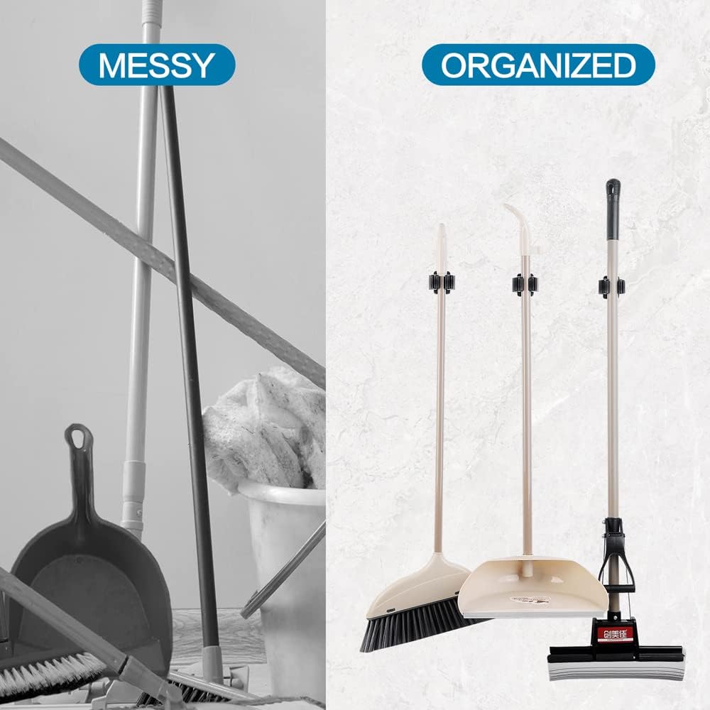 9PCS Broom and Mop Holder, Heavy Duty Garden Tool Organizer Rack Rake and Shovel Handle, Stainless Steel Mop Hanger. Screws for Wall Mounted. Matte Black