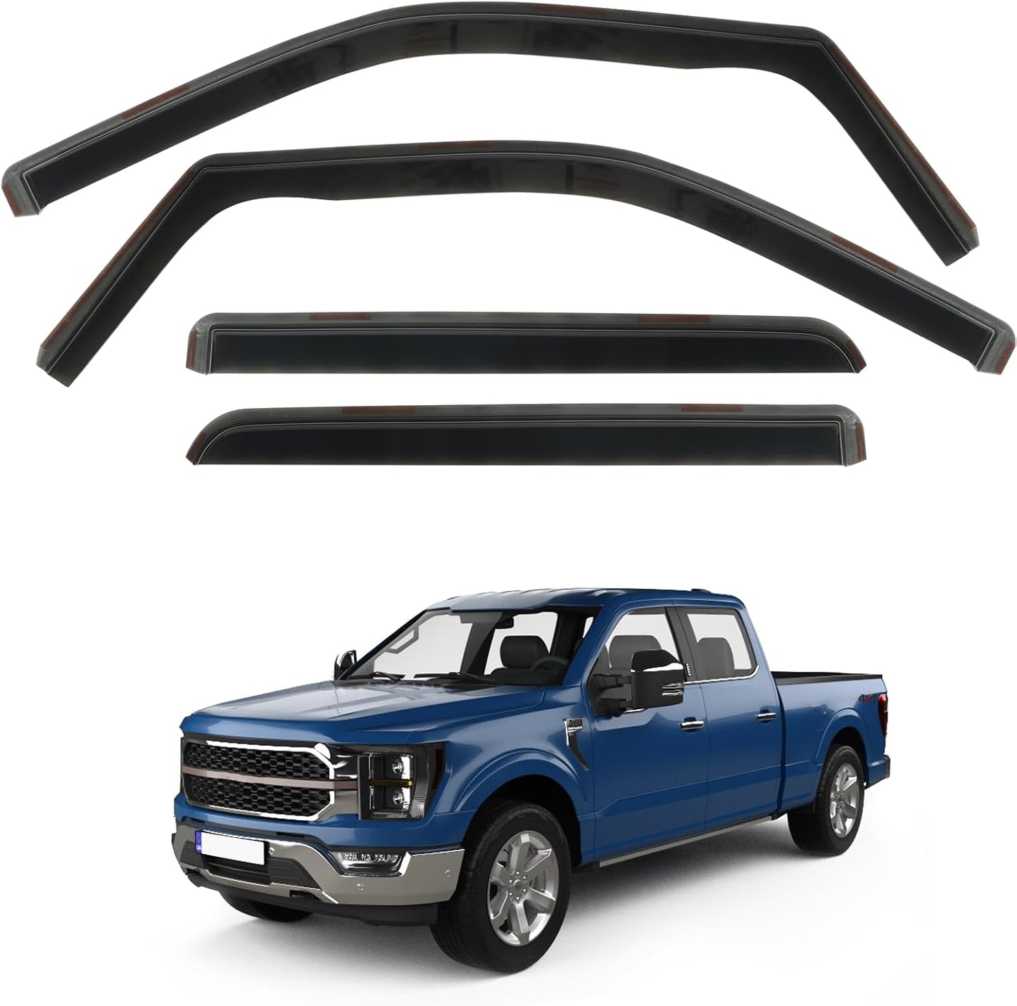 4 PCS in-Channel Rain Guards Fit for 2021 2022 2023 2024 2025 Ford F150 SuperCrew, Side Window Wind Deflectors for 23-25 F-250 F-350 F-450 F-550 Crew Cab, Vent Window Visors Shade Shield