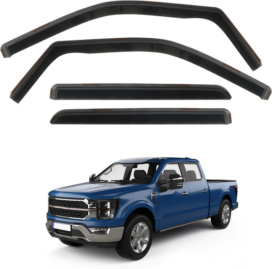 4 PCS in-Channel Rain Guards Fit for 2021 2022 2023 2024 2025 Ford F150 SuperCrew, Side Window Wind Deflectors for 23-25 F-250 F-350 F-450 F-550 Crew Cab, Vent Window Visors Shade Shield
