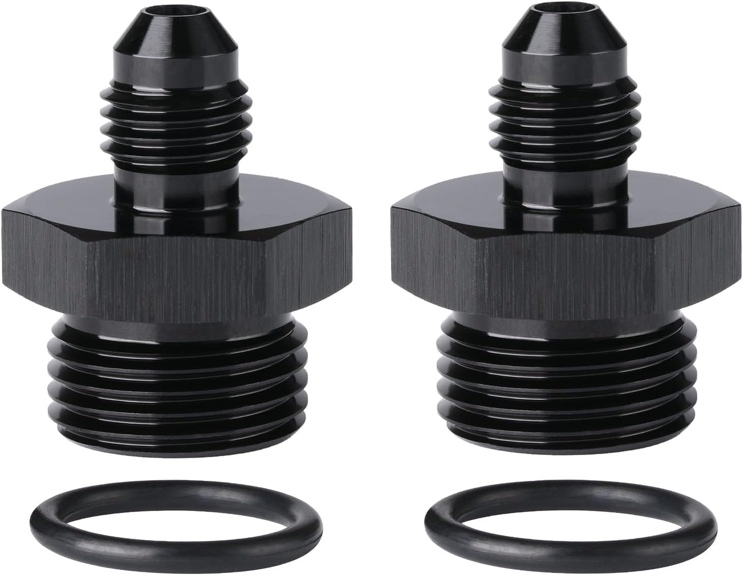 4AN Male Flare to 8AN ORB O-ring Boss Fuel Pump Rail Adapter Fitting Aluminum Black, Pack of 2