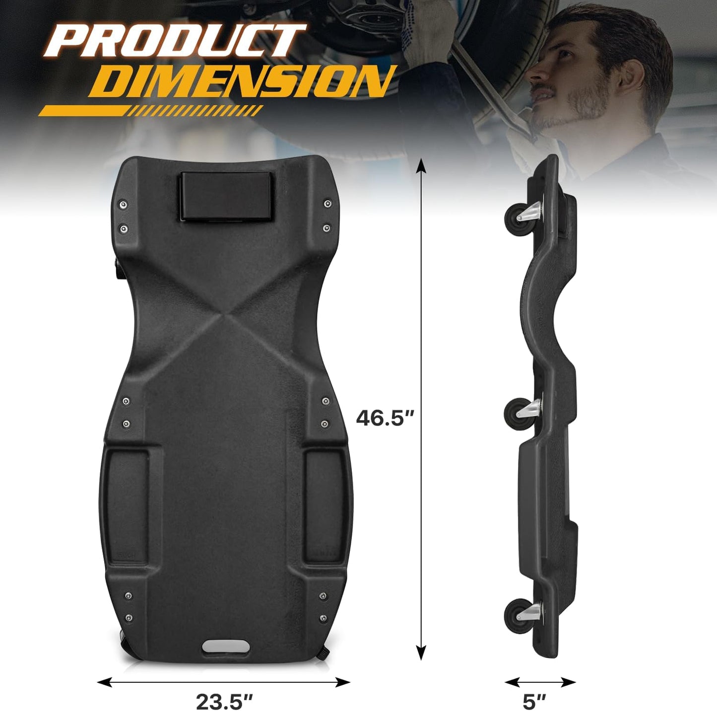 Magshion Mechanic Creeper with Padded Headrest and Dual Tool Tray, Rolling Garage Floor Creeper with 6 Wheels, Lightweight and Portable Automotive Creeper - 440 lbs Capacity (Black)