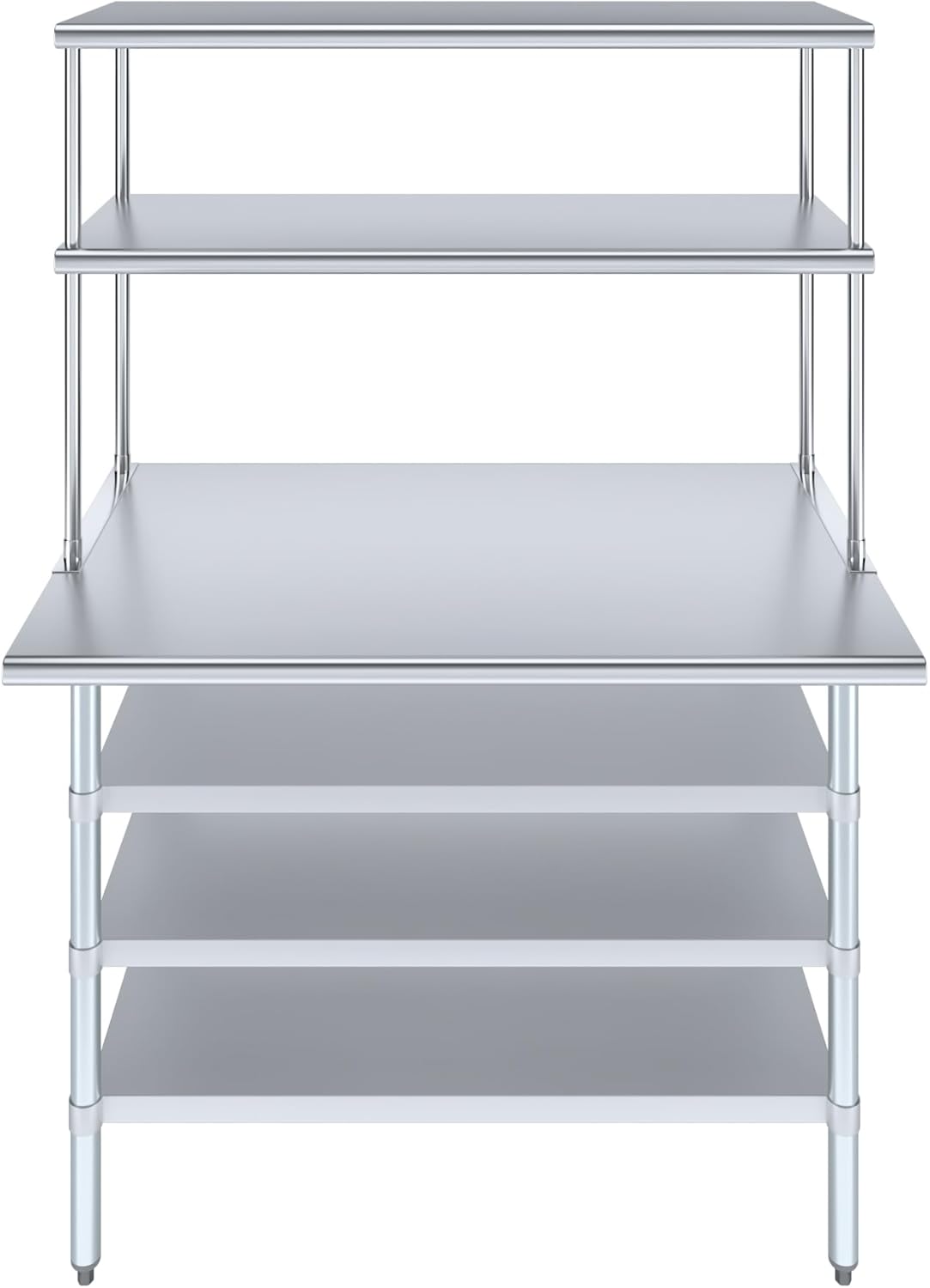 Amgood 30" x 48" Stainless Steel Work Table with 3 Shelves and 18" Wide Double Tier Overshelf | Metal Kitchen Prep Table & Shelving Combo | NSF
