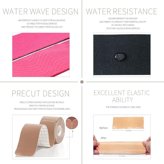 Kinesiology Tape Athletic Pro Sports - 3 Rolls, 60 Precut Strips, Latex-Free, for Muscle Support, Ankles, Wrists, Knees, Running, Tennis, Swimming. Stays Secure for Several Days