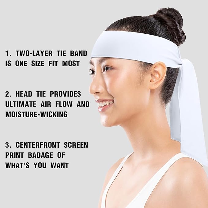 Head Ties Headband Sports Sweatband for Men Women, 3 Pack Adjustable Ninja Headband Karate Tie Back Sweat Wicking Workout Head Band for Basketball, Running, Tennis, Athletics