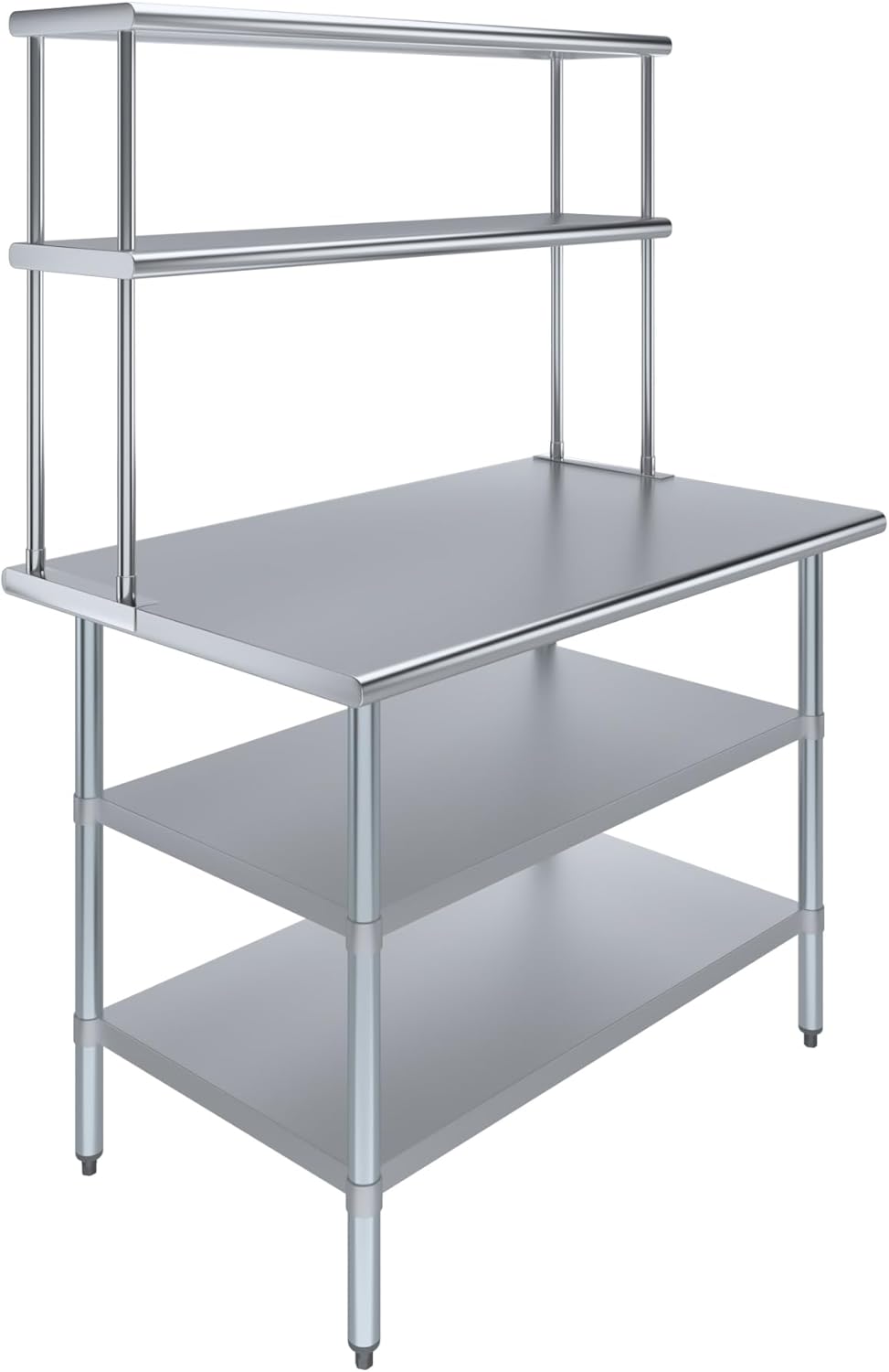 Amgood Stainless Steel Work Table with 2 Shelves | 30" x 48" Table with 2 Shelves + 12" Overshelf