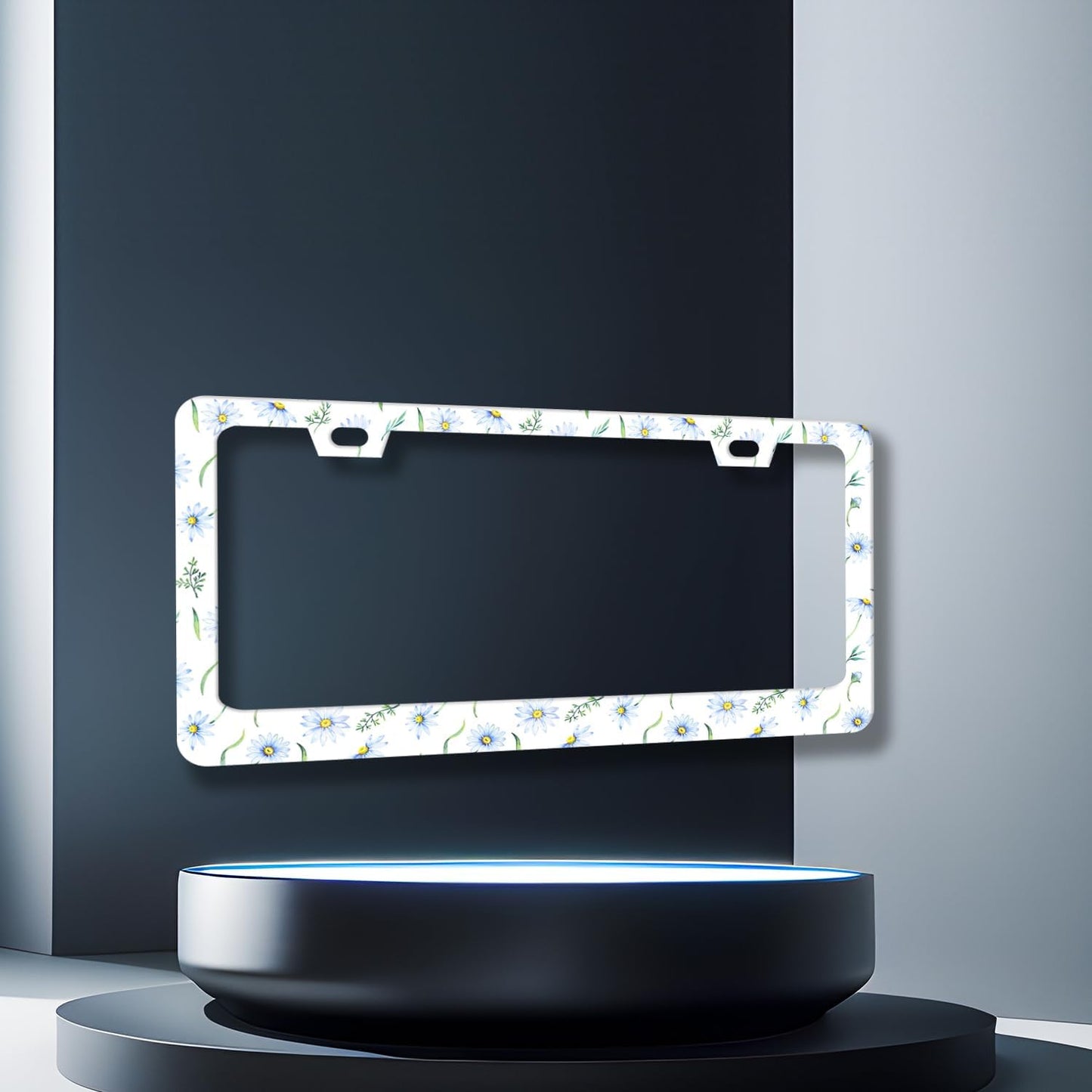 Cute Blue Daisy Flowers License Plate Frame Colorful Floral License Plate Holder Stainless Steel Colorful Car Accessories Decoration 6.3"X12.3" with 2 Holes Screws