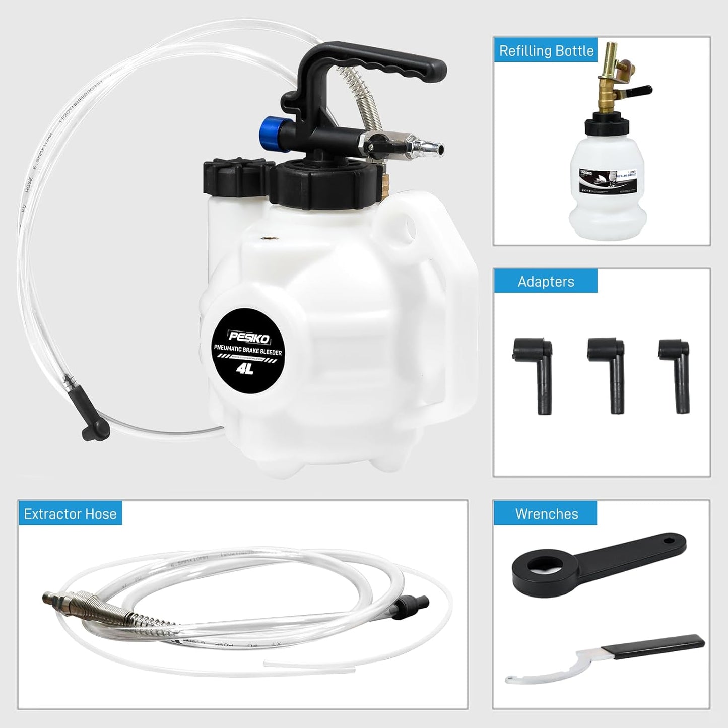 4L Vacuum Brake Bleeder Kit, One Person Pneumatic Brake Bleeding Fluid Extractor and 1L Refilling Bottle for Auto Car Truck