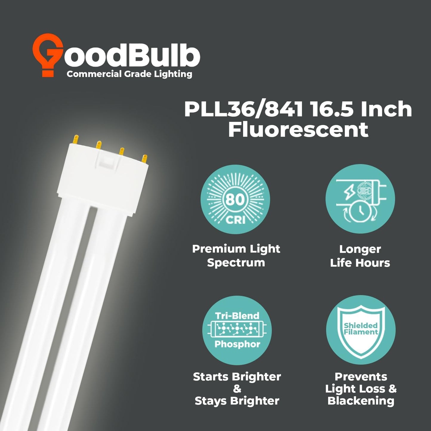 GoodBulb PLL36/841 36W 16.5" Twin Tube Compact Fluorescent Light Bulb 4-pin 2G11 Base 4100K Cool White 2400 Lumen 36000 Hour Long Life Biax Pack of 10
