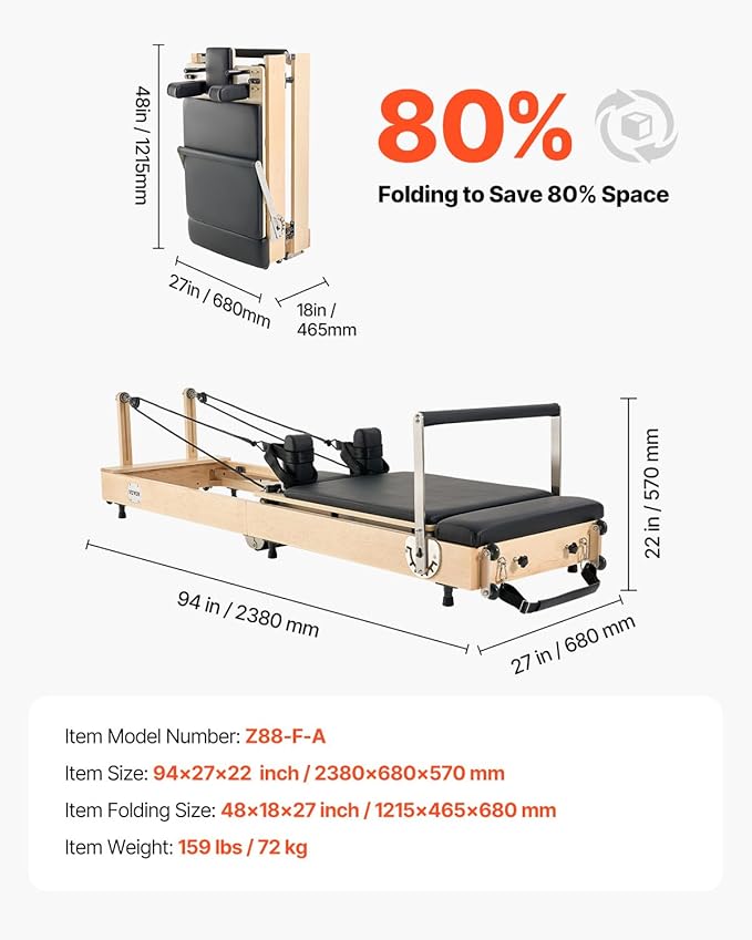 VEVOR Pilates Reformer Machine, Pilates Workout Equipment for Home Gym Studio Use, Pilates Bed with Dual Resistance- Spring & Cord, Reformer Set, Up to 400 LBS