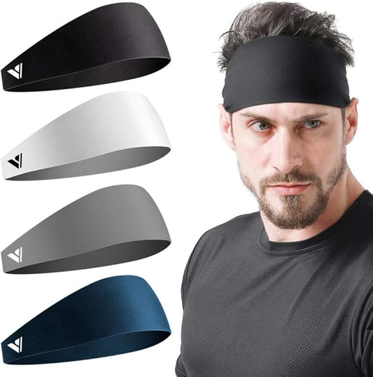 Vgogfly Running Headbands for Men Sweatbands Sports Sweat Bands Mens Workout Thin Fitness Gym Yoga 4 Pack…