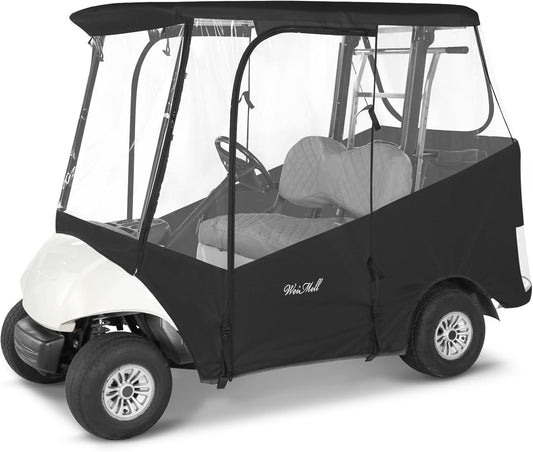 Golf Cart Enclosure 2 Passenger for Yamaha G29 Drive 2 Enclosure Waterproof Windproof Driving Rain Cover Fit 2-Seater Short Roof with 4-Sided Clear Windows Mirror Openings Roll-up Zipper Door Black