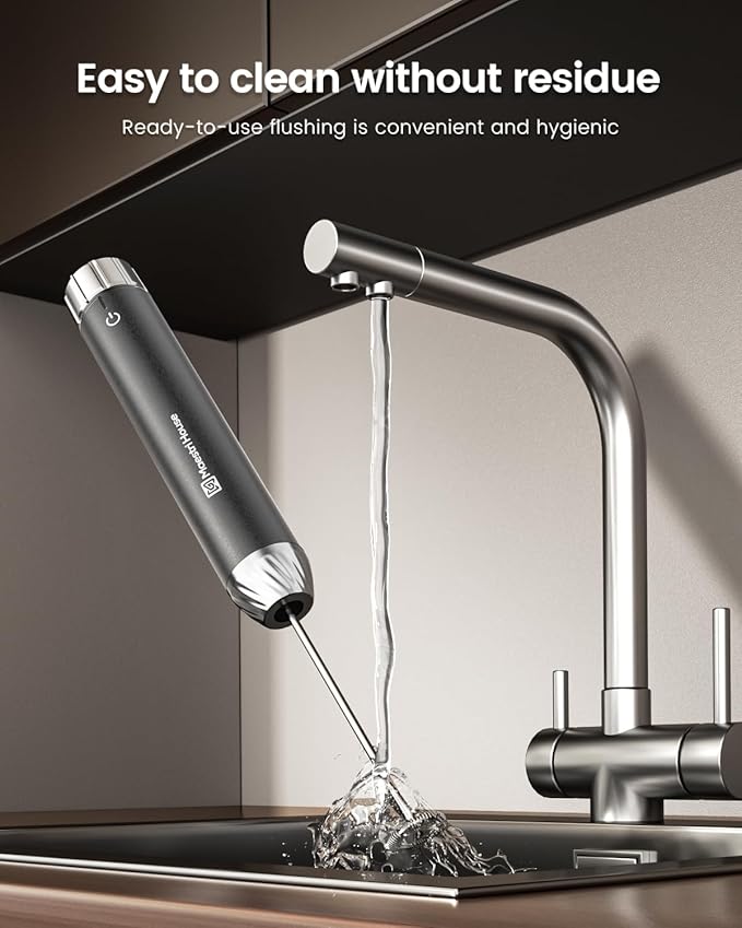 Maestri House Rechargeable Milk Frother with Stepless Speed Control, LunaFro Max Handheld Electric Foam Maker Waterproof Drink Mixer Foamer with Stand & Detachable Whisks for Lattes, Cappuccino