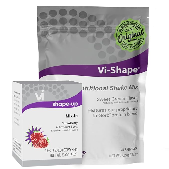 Strawberry + Vi-Shape - 1 Shake Pouch (24 Servings) + 1 Box Strawberry Mix-In (15 Servings) Delicious Strawberry Shake and Mix-In