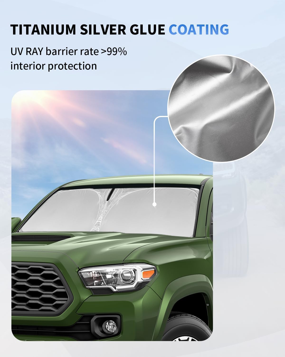 for Toyota Tacoma Windshield Sun Shade 2016-2021 2022 2023 2024 2025 2026 Toyota Tacoma 2Dr 4Dr Pickup UV Reflector Thicken 4-Layer Foldable Sunshade Protector for Tacoma Interior Accessories