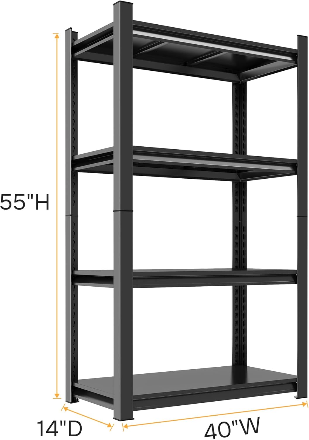 55''H Garage Shelving Heavy Duty Garage Storage Shelves, 2400LBS Capacity Adjustable 4 Tier Metal Industrial Shelf Unit for Kitchen, Utility Room, Warehouse and Basement, Black (16''Dx40''Wx72''H)