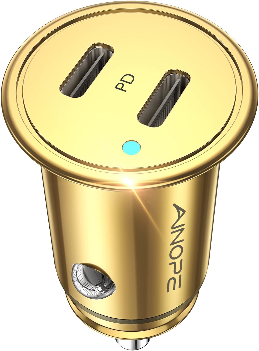 AINOPE Super Fast USB C Car Charger, 56W Fast Charging, Smallest All Metal 12V Car Charger USB C Fit for iPhone 16 Pro Max, Galaxy S24, 2024 iPad Pro - Gold