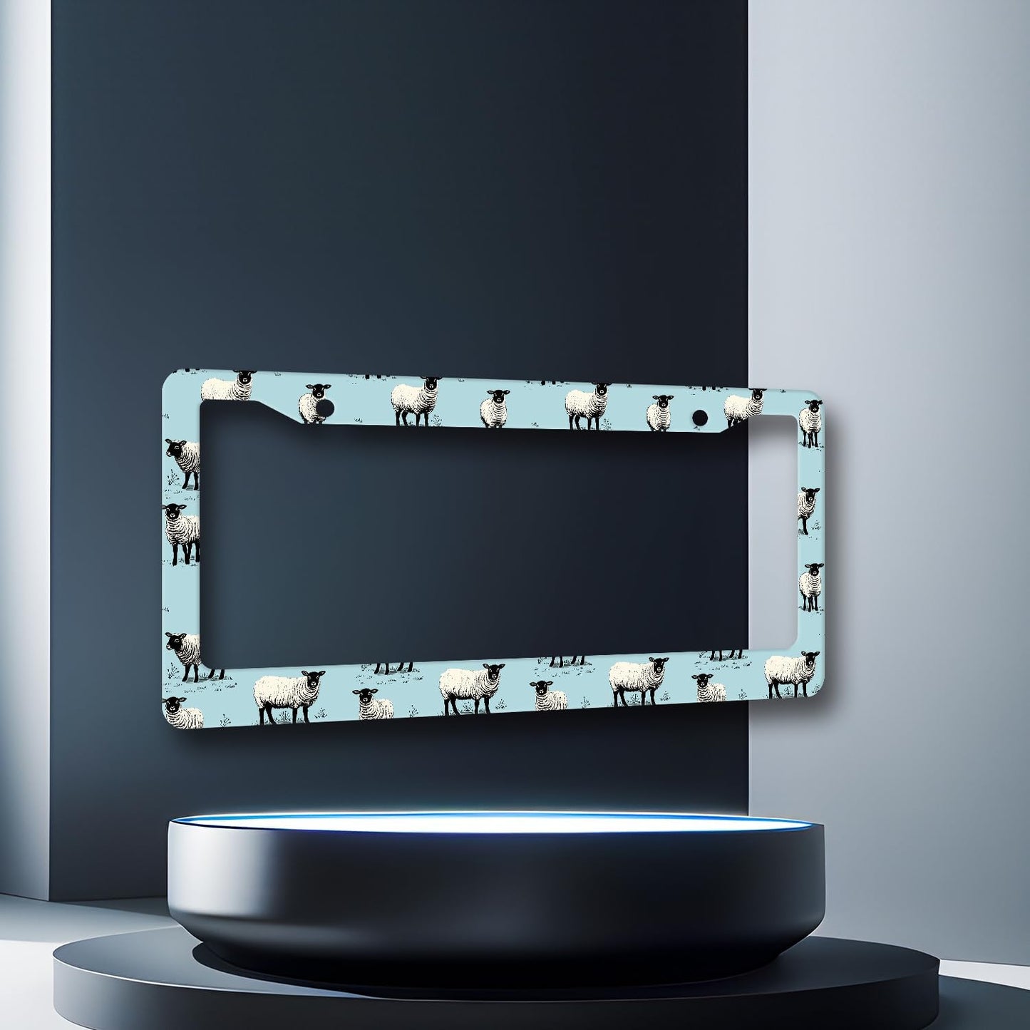 Cute Sheep License Plate Frame Animals License Plate Holder Stainless Steel Funny Design Compatible with Standard License Plate for USA Canada 12.3" x 6.3" with 2 Screws