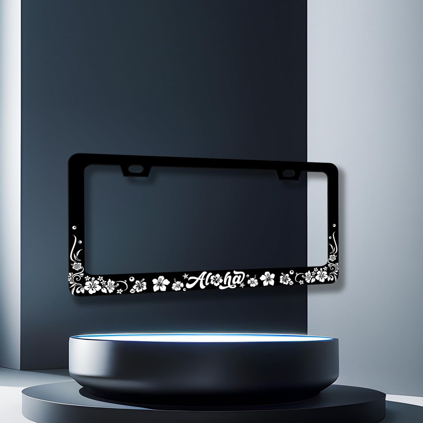 Aloha License Plate Frame Hibiscus Flowers License Plate Holder Stainless Steel Funny Design with 2 Holes and Screws 12.3" x 6.3"