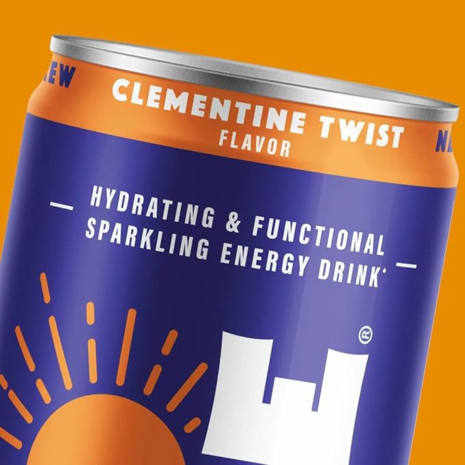 Sunshine Sparkling Energy Drink, Clementine Twist with Daily Essential Vitamins, 360mg of Electrolytes, 70mg of Natural Caffeine, 12 Fl Oz (Pack of 24)