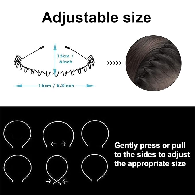 Metal Hair Bands for Men Womens Headbands Fashion Black Wavy Hair Band Spring Outdoor Sports Headbands Unisex Hair Bands Accessories Simple Elastic Headwear.