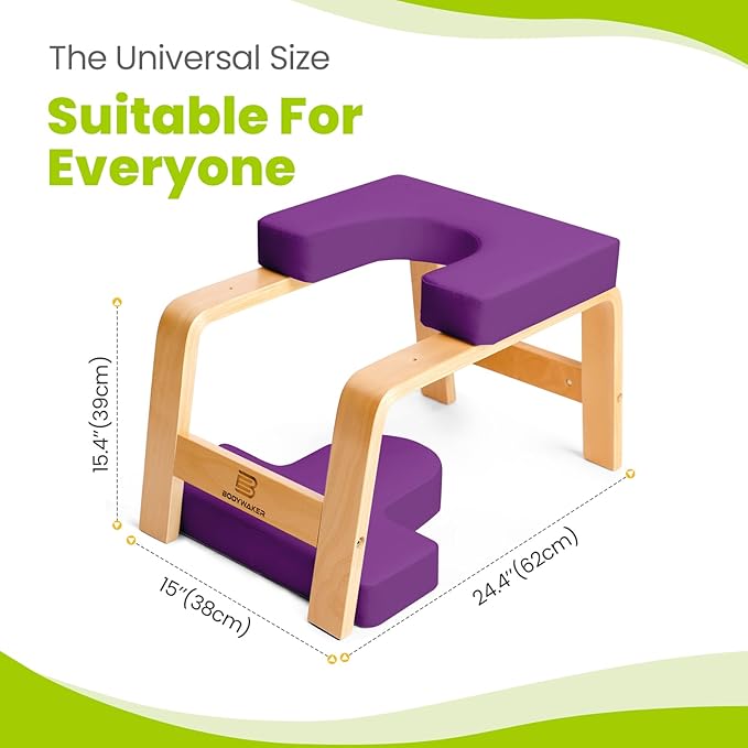 Yoga Headstand Bench, Stand Yoga Chair for Balance Training, Core Strength Building, Upside Down Chair for Relaxation, Handstand Trainer Inversion Chair for Home Gym (Wood Purple)