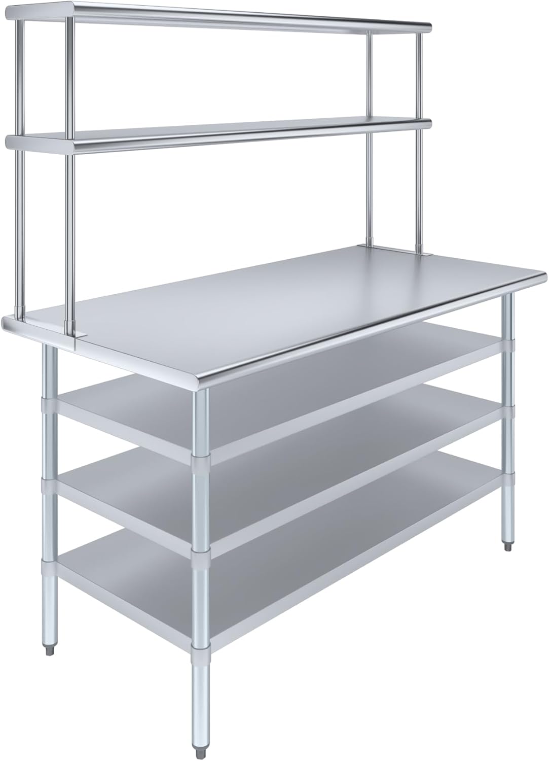 Amgood 30" x 60" Stainless Steel Work Table with 3 Shelves and 12" Wide Double Tier Overshelf | Metal Kitchen Prep Table & Shelving Combo | NSF
