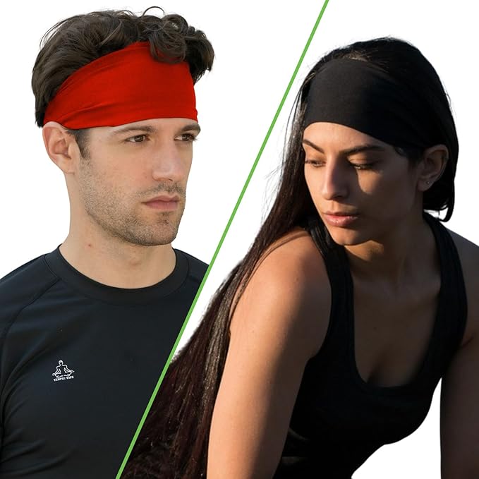Headbands for Men and Women - Mens Sweatband & Sports Headband Moisture Wicking Workout Sweatbands for Running, Cross Training, Yoga and Bike Helmet Friendly