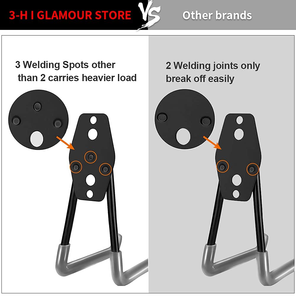 3-H Heavy Duty Garage Hooks [8 Pack] - 3-Round Welding Tech Holds 22lbs More - Thickened Steel Wall Mount for Ladders, Tools & Storage - Rustproof Utility Hardware