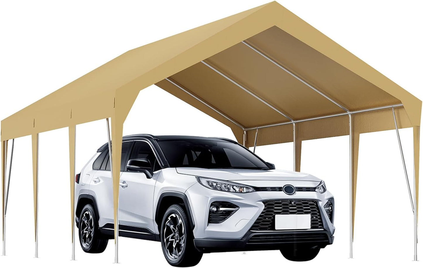 12x20ft Heavy Duty Carport Outdoor Car Canopy UV Resistant Waterproof Party Tent All-Season Portable Garage Gazebo Shelter for Car, Storage Shed (Earthy Yellow)