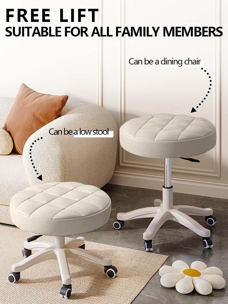 Small Chair Round Rolling Stool with Wheels PU Leather Height Adjustable Swivel Drafting Work SPA Salon Stools Home Office Chair,2 Pack