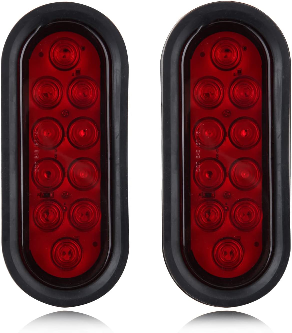 6 Inch Oval LED Trailer Tail Lights 10 LED, 10Pcs Trailer Truck Brake RED 6" Oval Led Stop Turn Tail Lights Sealed Flush Mount Waterproof w/Rubber Grommets 3 Prong Wire Plug Pigtails 12V