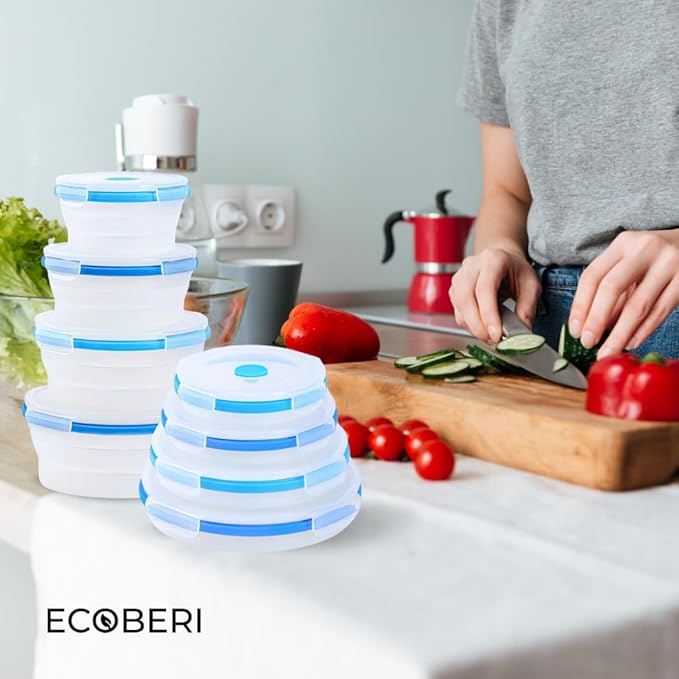 Collapsible Silicone Food Storage Containers, BPA Free, Microwave, Freezer and Dishwasher Safe, Lunch, Meal Prep, Travel, Space-Saving