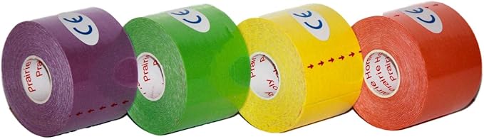 PreCut Kinesiology Tape Sport Pro (20 Pre Cut 10 Inch Strips per Roll) Athletic Recovery Muscle Support Physio TheWrapeutic Aid (Assorted Colors) (Pack of 4)
