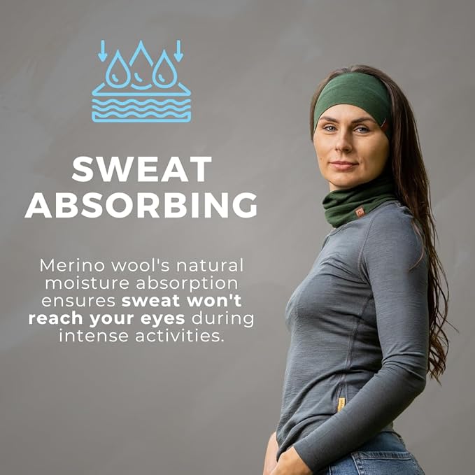 menique Dry Wide Sports Headbands for Women 100% Merino Wool Workout Accessories Wide Yoga Bandana or Scarf Multifunctional Breathable Sweatbands for Running, Cycling, Football, Fitness