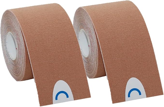 OBTANIM 2 Rolls Waterproof Breathable Kinesiology Tape, Athletic Elastic Kneepad Muscle Pain Relief Knee Taping for Gym Fitness Running Tennis Swimming (Skin)