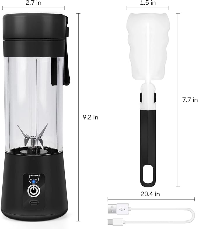 Portable Blender, MIAOKE Smoothie Blender, Personal Mini Juice Blender with Six Blades in 3D, USB Rchargeable Juicer Cup Home/Office/Outdoors (Black)