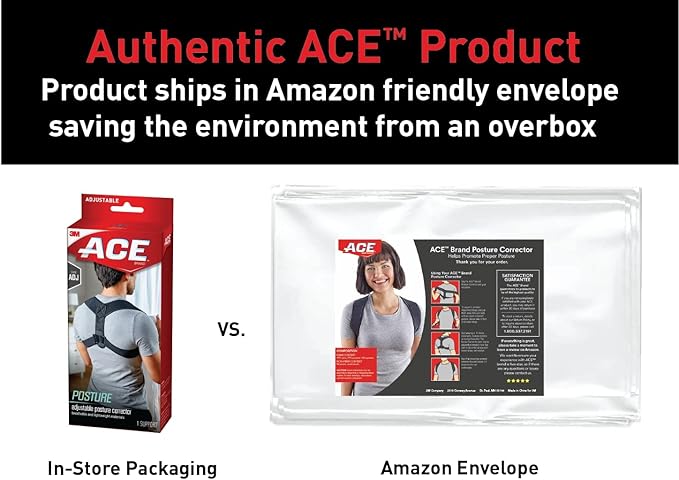 ACE Brand Posture Corrector, Posture Correction, Adjustable, Hook-and-Loop Shoulder Straps Provide Secure Fit, Posture Support Fits Discreetly Under Clothing, One Size Fits Most