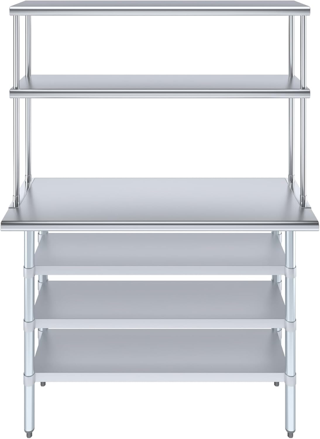 Amgood 18" x 48" Stainless Steel Work Table with 3 Shelves and 12" Wide Double Tier Overshelf | Metal Kitchen Prep Table & Shelving Combo | NSF