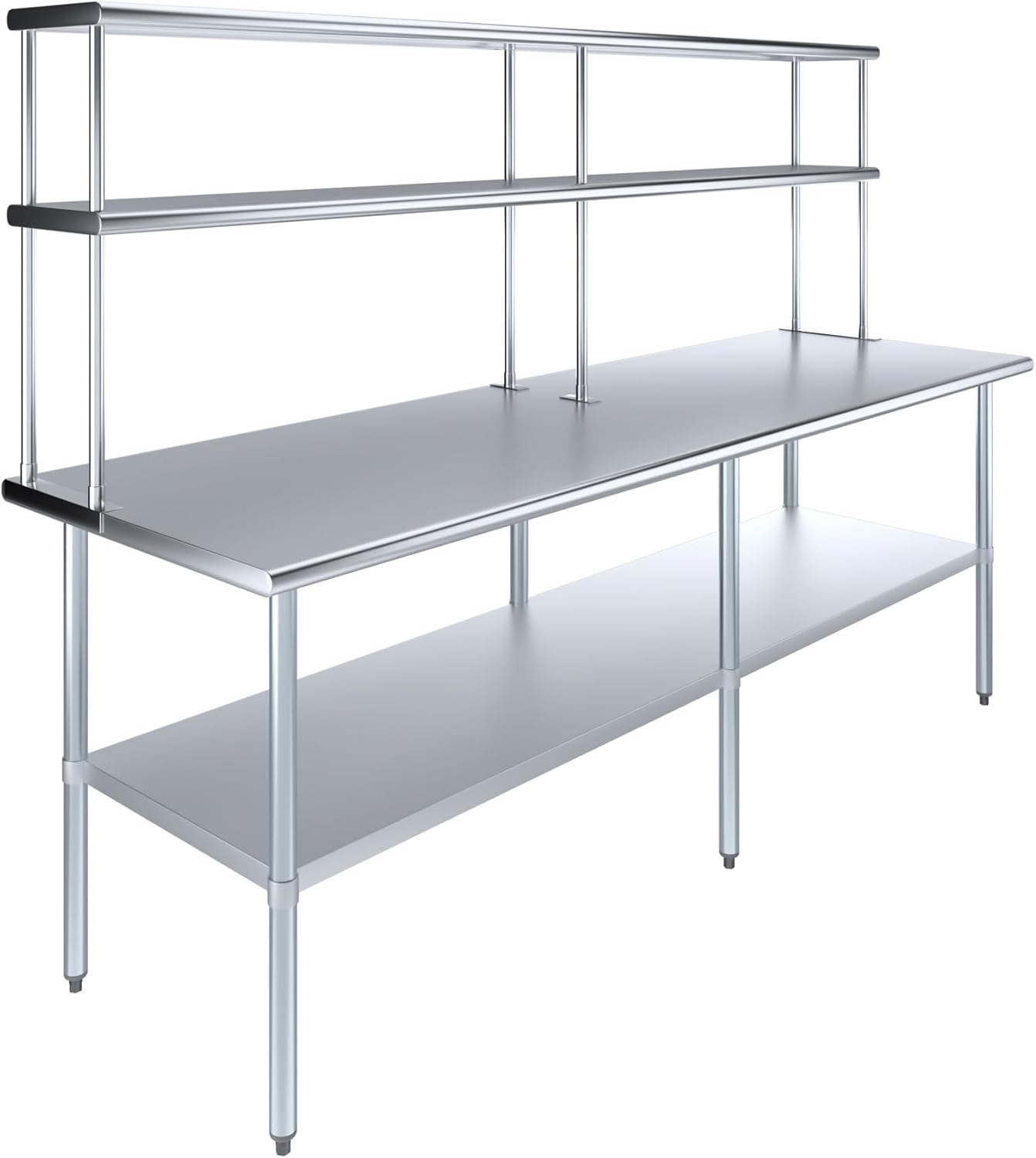 Amgood Stainless Steel Work Table Double Tier Overshelf | Metal Kitchen Prep Table & Shelving Combo (30" x 96" Work Table + 12" Overshelf)