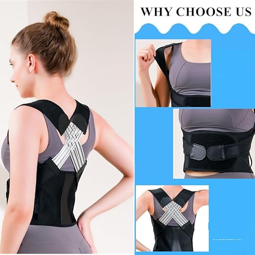 WEEOATAR Upper Back Brace Posture Corrector Posture Trainer, Breathable, Adjustable, Easy to Use with Magic Stickers, 4 Back Straps Back Straightener for Adults and Kids (Black, XXL)