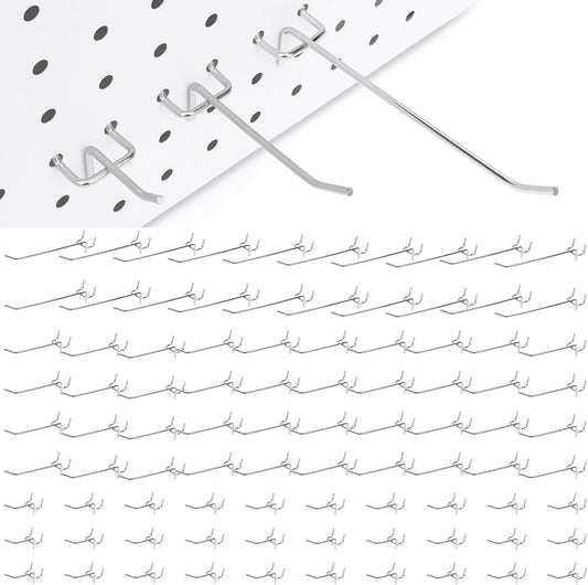 100 Pack Pegboard Hooks Heavy Duty 2 4 6 Inch Pegboard Hooks 1/8 Stainless Steel Peg Board Shelving Hanging Tool Pegs Organizer Accessories Kit for Garage Kitchen Store Craft Organizing Wall Storage