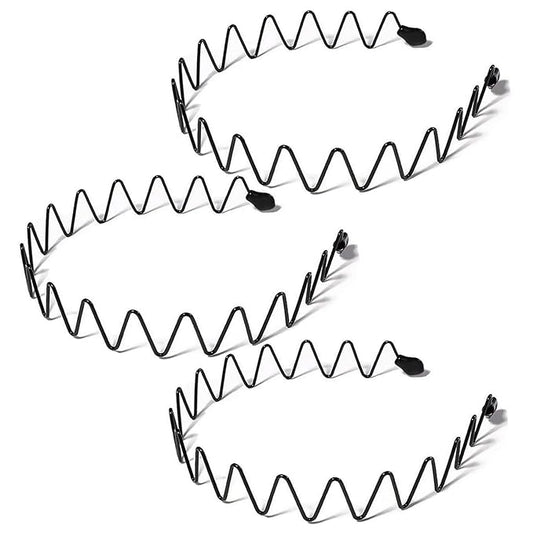 3pcs Hair Bands for Men Metal Fashion Headbands for Women Unisex Black Hair Bands Spring Non-Slip Headbands for Sports and Daily Wear