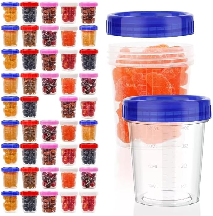 XSEINO 44 Pack 4oz Salad Dressing Container to Go,Small Containers with Lids Leakproof Condiment Containers with Screw Lids Reusable Stackable Plastic Dip Sauce Containers