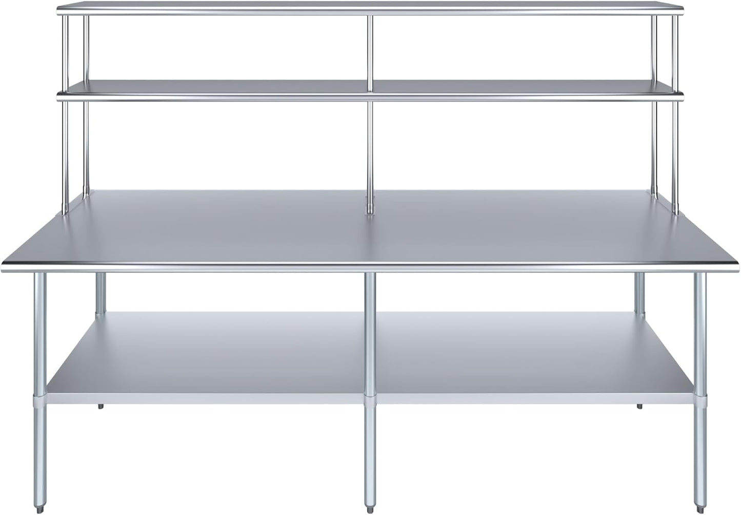 Amgood Stainless Steel Work Table Double Tier Overshelf | Metal Kitchen Prep Table & Shelving Combo (30" x 96" Work Table + 12" Overshelf)