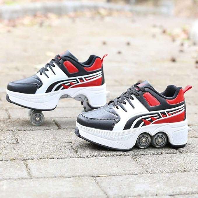 Double-Row Deform Wheel Automatic Walking Shoes Invisible Deformation Roller Skate 2 in 1 Removable Pulley Skates Skating Parkour