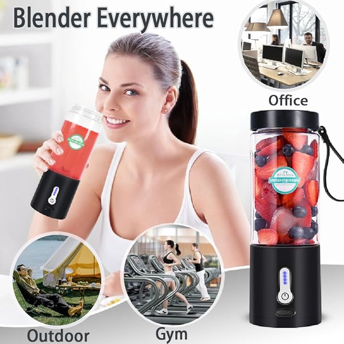 Portable Blender, Small Blender for Shakes and Smoothies with 6 Sharp Blade,USB Rechargeable Mini Juicer BPA Free, Portable Juicer for Gyms Office Travel Outgoing (Black)