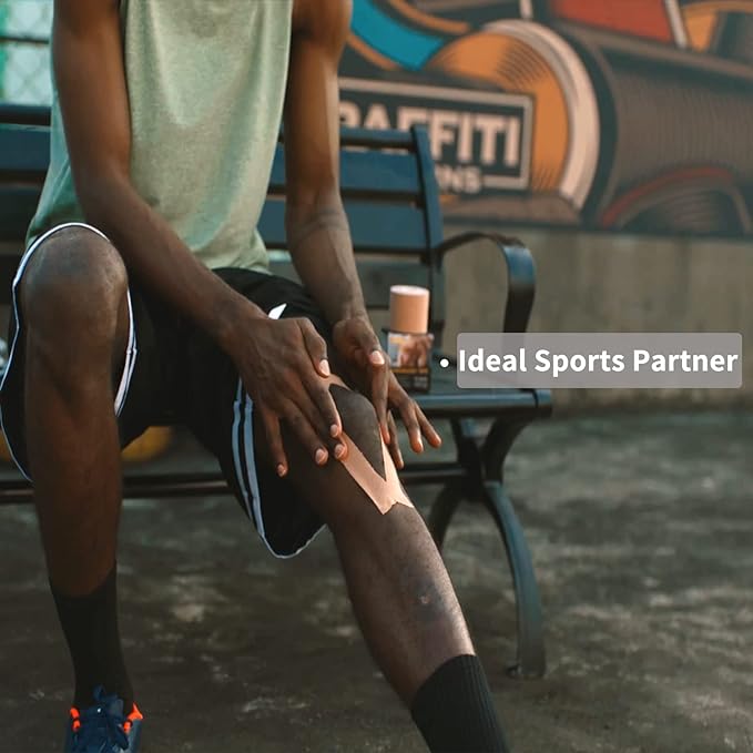 Dimora Uncut Kinesiology Tape, Original Cotton, 16' Elastic Athletic Tape for Muscle Pain Relief and Joint Support, 4 Rolls, Beige